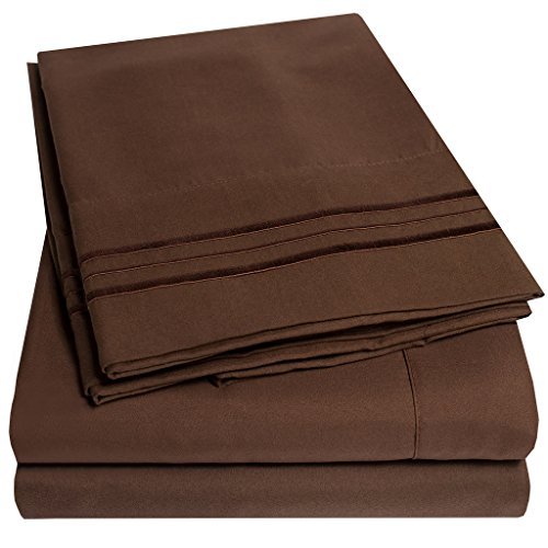 Product Cover 1500 Supreme Collection Extra Soft King Sheets Set, Brown - Luxury Bed Sheets Set with Deep Pocket Wrinkle Free Hypoallergenic Bedding, Over 40 Colors, King Size, Brown