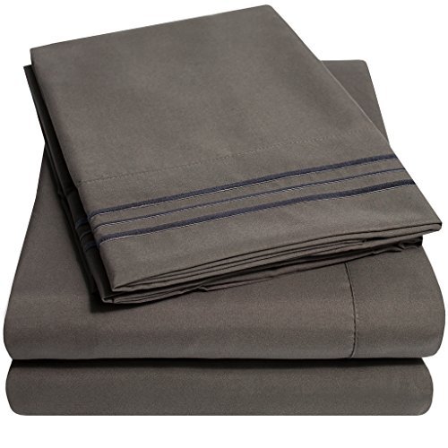 Product Cover 1500 Supreme Collection Extra Soft Full Sheets Set, Gray - Luxury Bed Sheets Set with Deep Pocket Wrinkle Free Hypoallergenic Bedding, Over 40 Colors, Full Size, Gray