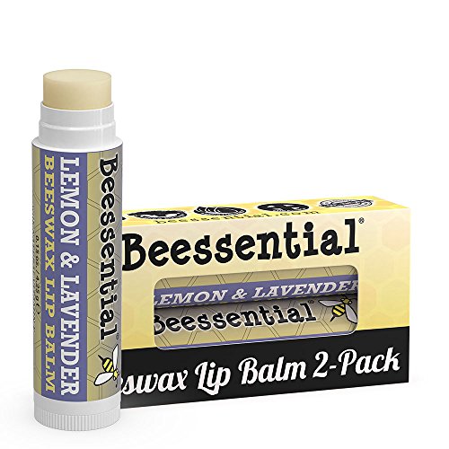 Product Cover Beessential All Natural Lemon Lavender Lip Balm 2 pack - Voted Best for Dry and Chapped Lips - Great for Men, Women, and Children - Moisturizing Beeswax, Coconut, Shea and Cupuacu Butter