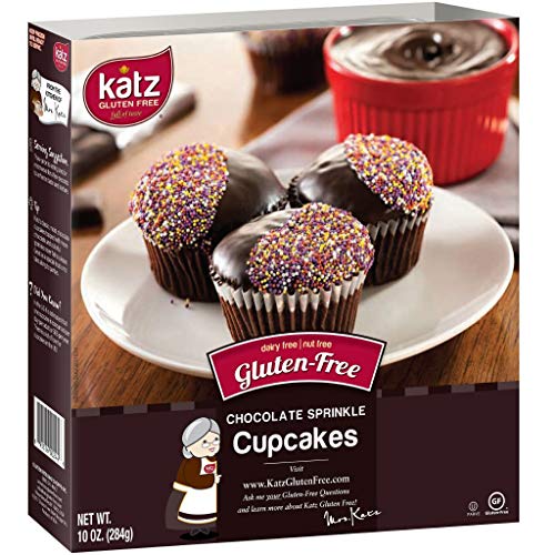 Product Cover Katz Gluten Free Chocolate Sprinkle Cupcakes | Dairy Free, Nut Free, Gluten Free | Kosher (1 Pack of 4 Cupcakes, 10 Ounce)
