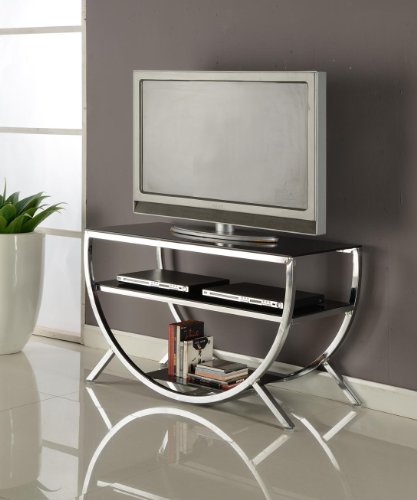 Product Cover Kings Brand Furniture Dedham Chrome Metal with Glass Shelves TV Stand