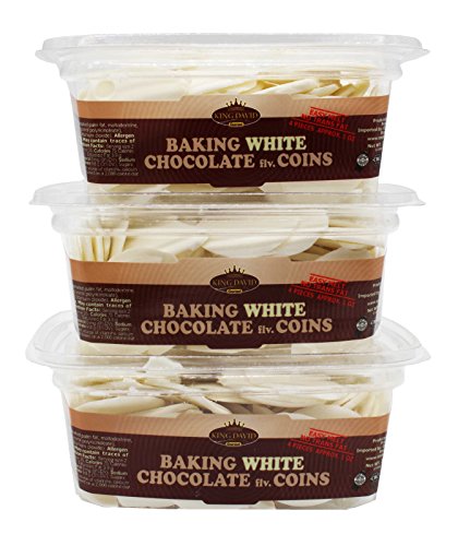 Product Cover King David Kosher Easy Melt Non Dairy White Baking Chocolate Flavored Coins 12.34-ounce Jars (Pack of 3)