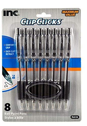 Product Cover Clip Click Retractable Ball Point Pens, 1.0 mm Black Ink, Set of 8