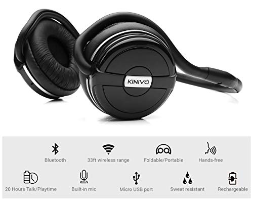 Product Cover Kinivo BTH240 Bluetooth Headphones (Black, On-Ear, Wireless Music, Hands-Free Calling, Built-in Mic, Foldable, Memory Form Earpads, Travel Bag)