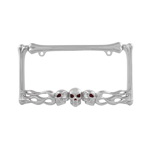 Product Cover Pilot Automotive WL263-C Chrome 'Skull and Flame' License Plate Frame