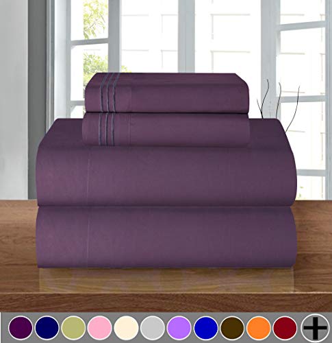 Product Cover Elegant Comfort Luxury Soft 1500 Thread Count Egyptian Quality 4-Piece Sheet Wrinkle and Fade Resistant Bedding Set, Deep Pocket up to 16inch, Queen, Eggplant-Purple