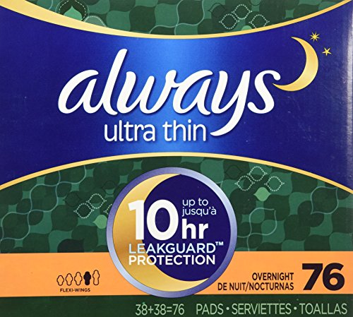 Product Cover Always Ultra Thin Overnight Pads With Wings, Unscented, 76 Count