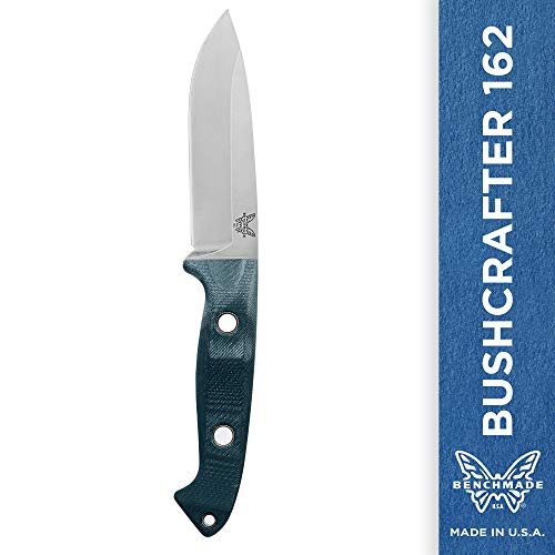 Product Cover Benchmade - Bushcrafter 162 Fixed Outdoor Survival Knife Made in USA with Leather Sheath and D-Ring, Drop-Point Blade, Plain Edge, Satin Finish, Green and Red Handle