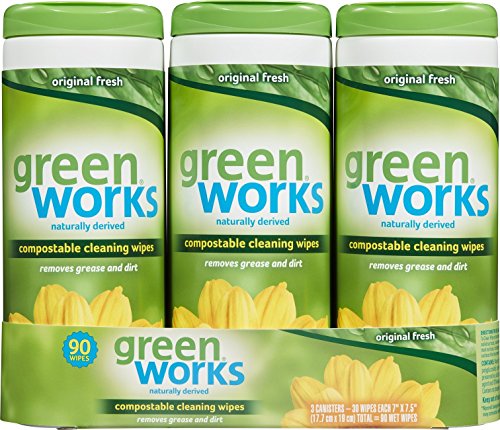 Product Cover Green Works Compostable Cleaning Wipes, Biodegradable Cleaning Wipes - Original Fresh, 30 Count Each (Pack of 3)