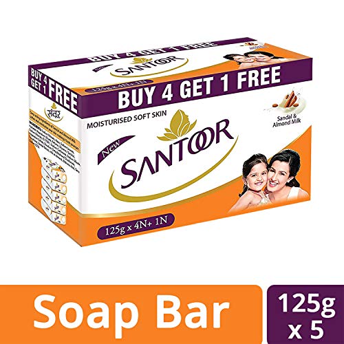 Product Cover Santoor Sandal and Almond Milk Soap 125g (Pack of 5)(Buy 4 Get 1 Free)