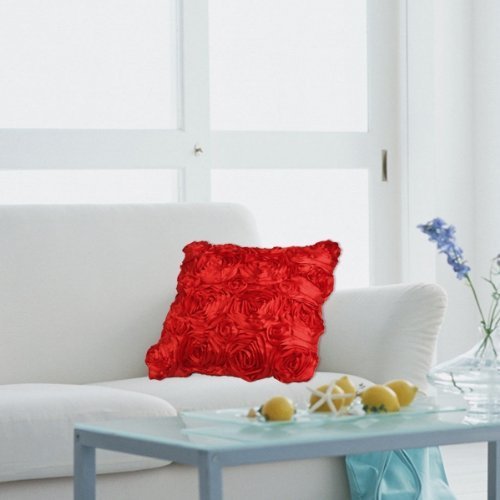 Product Cover VivReal® Red Satin Rose Flower Square Pillow Cushion Pillowcase Case Cover
