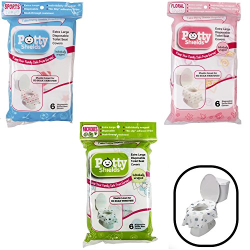 Product Cover Toilet Seat Covers- Disposable XL Potty Seat Covers, Individually Wrapped by Potty Shields - Extra-Large, No Slip (Original- 6 Pack)