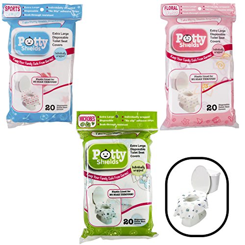 Product Cover Toilet Seat Covers- Disposable XL Potty Seat Covers, Individually Wrapped by Potty Shields - Extra-Large, No Slip (Original- 20 Pack)