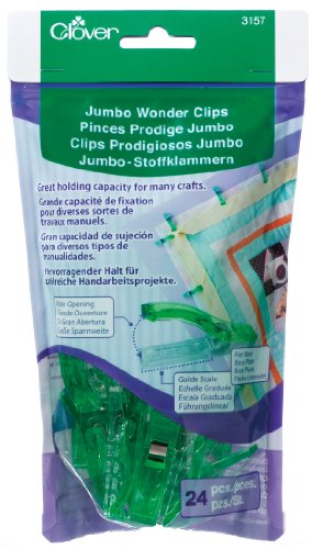 Product Cover CLOVER 3157 24-Piece Jumbo Wonder Clips with Seam Allowance Markings, 2-1/4-Inch, Green