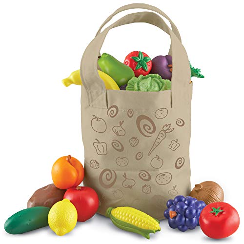 Product Cover Learning Resources Fresh Picked Fruit & Veggie Tote, Pretend Play Food Set, 16 Piece, Ages 2+