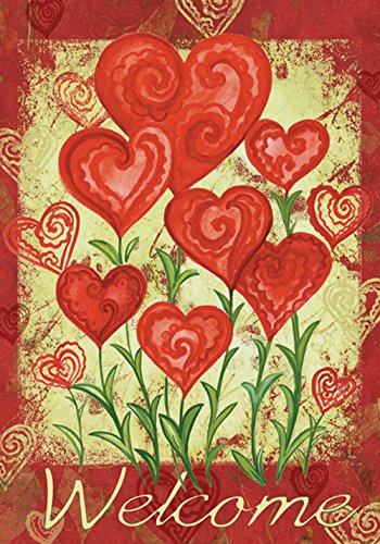 Product Cover Toland Home Garden Garden Hearts 28 x 40 Inch Decorative Love Valentine Day Welcome House Flag - 102585