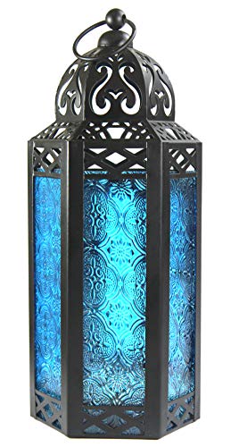 Product Cover Vela Lanterns Moroccan Style Candle Lantern, Medium, Blue Glass