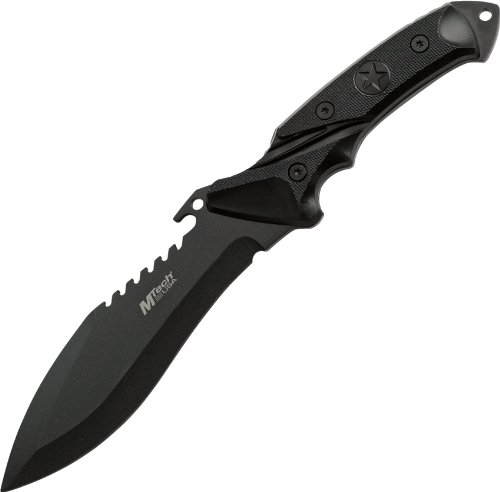 Product Cover MTech USA MT-20-12 Fixed Blade Hunting Knife, Black Bowie Style Blade, Black Rubber Handle, 10-Inch Overall