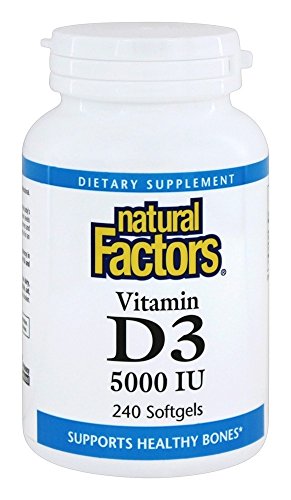 Product Cover Natural Factors, Vitamin D3 5000 IU, Supports Strong Bones, Teeth, and Muscle and Immune Function with Flaxseed Oil, 240 softgels (240 servings)