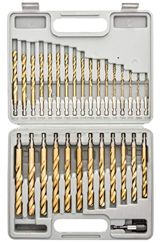 Product Cover Tooluxe 10055L Titanium Coated Hex Shank Drill Bit Set, 30 Piece | Quick Change Design | 1/16