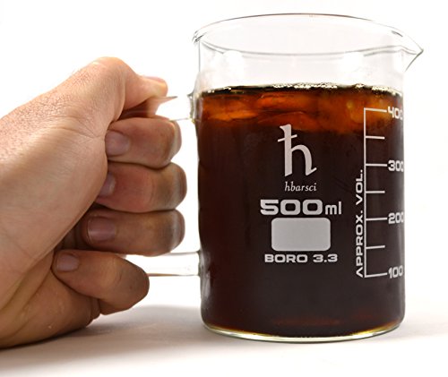 Product Cover EISCO Premium Hand Crafted Beaker Mug, Thick Borosilicate Glass, Large Size, Pint Glass or Coffee Mug Sized, 500 ml Capacity, 16.9 oz.
