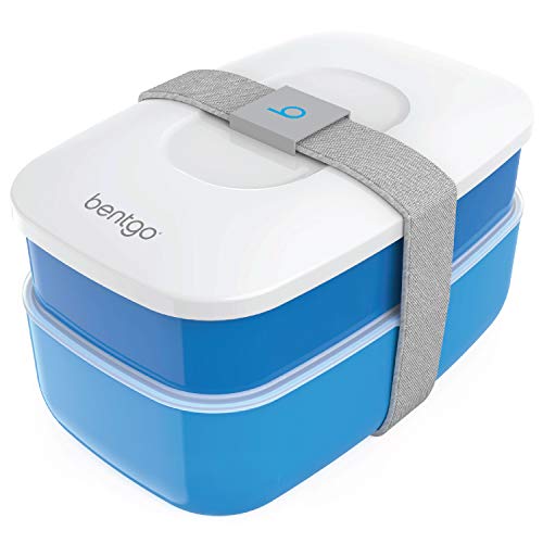 Product Cover Bentgo Classic - All-in-One Stackable Bento Lunch Box Container - Sleek and Modern Bento-Style Design Includes 2 Stackable Containers, Built-in Plastic Utensil Set, and Nylon Sealing Strap (Blue)