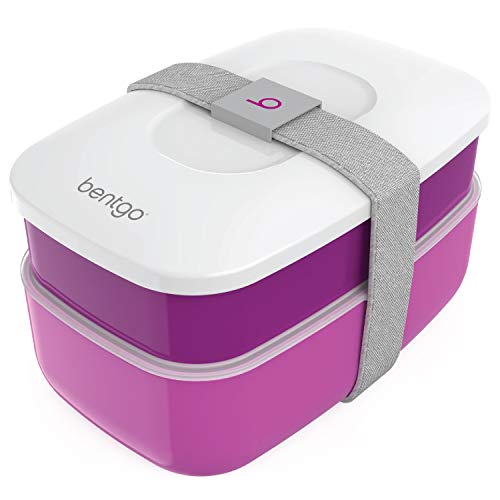 Product Cover Bentgo Classic (Purple) - All-in-One Stackable Lunch Box Solution - Sleek and Modern Bento Box Design Includes 2 Stackable Containers, Built-in Plastic Silverware, and Sealing Strap