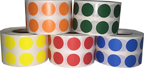 Product Cover Color Coding Labels Teacher Office Supplies Round Circle Dots Five Color Bulk Pack 1/2 Inch 1,000 Per Color 5,000 Total Adhesive Stickers