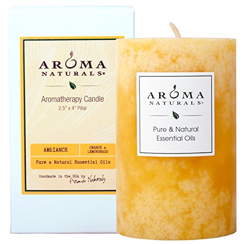 Product Cover Aroma Naturals Essential Oil Orange and Lemongrass Scented Pillar Candle, Ambiance, 2.5 inch x 4 inch