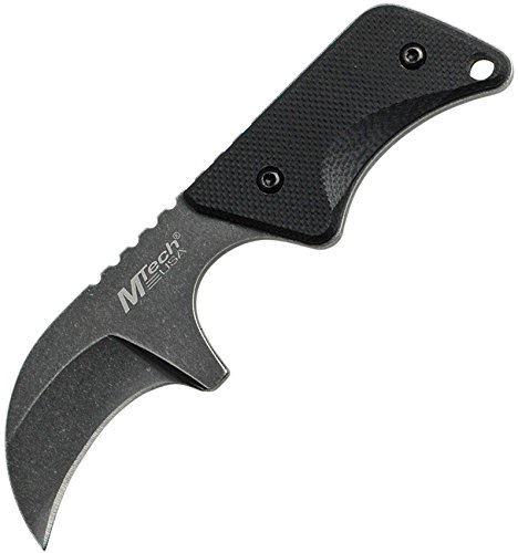 Product Cover MTech USA MT-674 Fixed Blade Knife, Black Hook Blade, Black G10 Handle, 4-Inch Overall