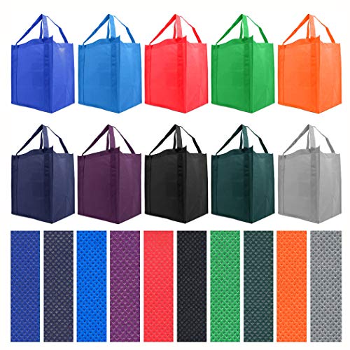 Product Cover Simply Green Solutions Reusable Reinforced Handle Grocery Tote Bag Large 10 Pack - 10 Color Variety
