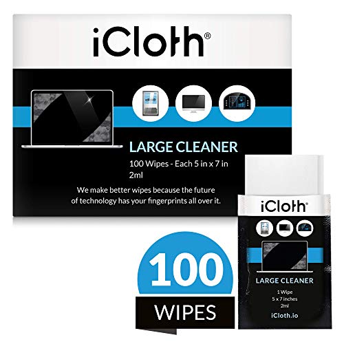 Product Cover iCloth Large Screen Cleaner Pro-Grade Individual Wipes, 1 Wipe Cleans a Laptop or Desktop Computer - Contains isopropyl Alcohol - Box of 100