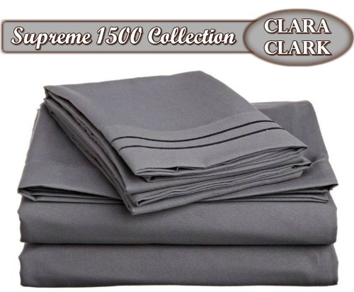 Product Cover Clara Clark Superior Bed Sheet Set - Double Brushed Microfiber 4-Piece Bed Set - Deep Pocket Fitted Sheet - King - Charcoal Gray