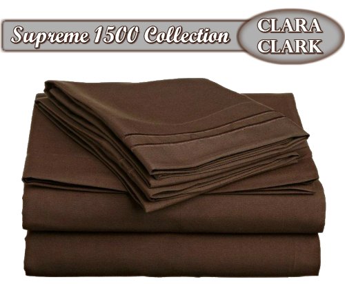 Product Cover Clara Clark Superior Bed Sheet Set - Double Brushed Microfiber 4-Piece Bed Set - Deep Pocket Fitted Sheet - Cal-King - Chocolate Brown