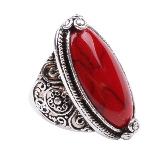 Product Cover LadayPoa Charming 925 Sterling Silver Cubic Zirconia Ring with Red Synthetic-Turquoise Stone Size 7