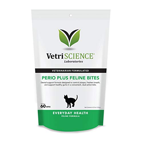 Product Cover VetriScience Laboratories - Perio Plus Feline Bites, Dental Crunchy Bites for Cats, Chicken Flavor, 60 Bites