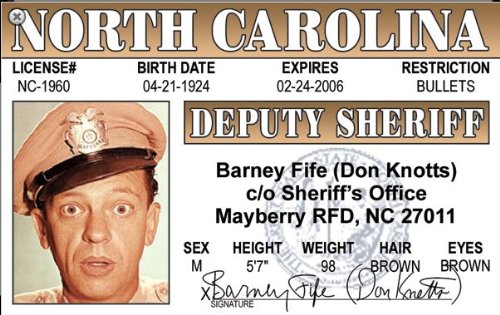 Product Cover Barne Fife Driver License Deputy Sheriff