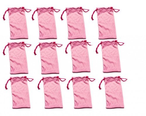 Product Cover Twelve (12) PINK Microfiber Cleaning and Storage Pouch / Sack / Cases for Sunglasses and Eyeglasses
