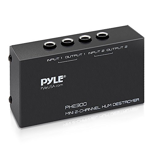Product Cover Compact Mini Hum Eliminator Box - 2 Channel Passive Ground Loop Isolator, Noise Filter, AC Buzz Destroyer, Hum Killer w/ 2 1/4-Inch TRS Input and Output for 2 Mono / 1 Stereo Signal - Pyle PHE300