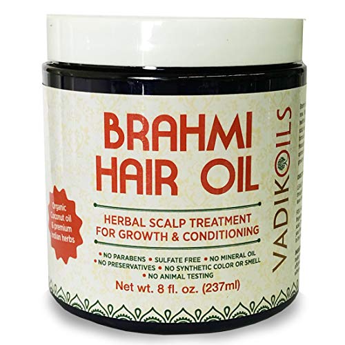 Product Cover Brahmi Hair Oil (8 oz) by Vadik Herbs | All natural herbal hair oil for hair growth, hair conditioning, dandruff and dry scalp | Herbal scalp treatment