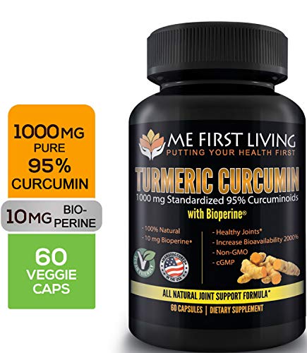 Product Cover Me First Living Turmeric Curcumin 1000 mg 95% Curcuminoids, Bioperine 10 mg, 19x More Potent Than Others, Increased Absorption, Non-GMO, Organic Turmeric, Vegan, Gluten Free, 60 Capsules