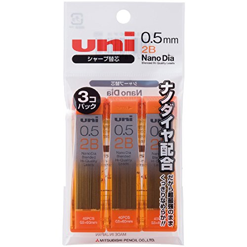 Product Cover Uni Nanodia Machanical Pencil 0.5 mm Lead Pack of 3, 2B (U05202ND3P2B)