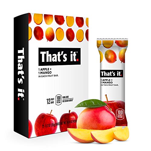 Product Cover That's it. Apple + Mango 100% Natural Real Fruit Bar, Best High Fiber Vegan, Gluten Free Healthy Snack, Paleo for Children & Adults, Non GMO No Sugar Added, No Preservatives Energy Food (12 Pack)