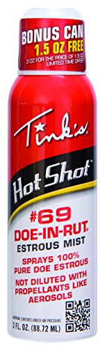 Product Cover TINK'S Hot Shot #69 Doe-in-Rut Estrous Mist | 3 Fl Oz Spray Bottle | Deer Attractant, Hunting Accessories, 100% Natural Doe Estrus, Deer Scent | Powerful Fine Mist | Secure Locking Cap