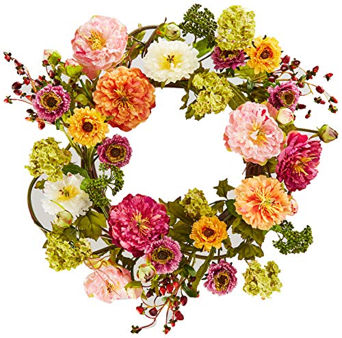 Product Cover Nearly Natural 24in. Peony Wreath, 24 inches round, Mixed