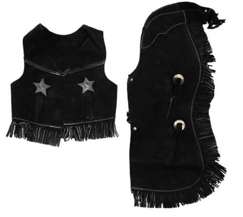 Product Cover Childrens Western Vest & Chaps Set-Black or Brown Suede Leather, S, M or L