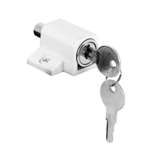 Product Cover Prime-Line U 9862 Sliding Door Keyed Lock, Push-in - Replace Broken Parts and Add Additional Home Security, Painted Diecast Case, White Finish