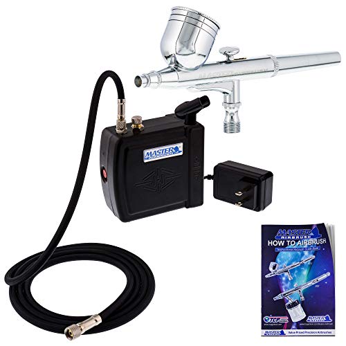 Product Cover Master Airbrush Multi-Purpose Airbrushing System Kit with Portable Mini Air Compressor - Gravity Feed Dual-Action Airbrush, Hose, How-to-Airbrush Guide Booklet - Hobby, Craft, Cake Decorating, Tattoo