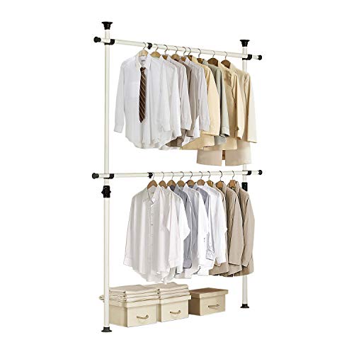 Product Cover PRINCE HANGER, 1-Touch Double Adjustable Hanger PHUS-0023, Holds 176lb per Bar, Heavy Duty 38mm Poles, Ivory ...