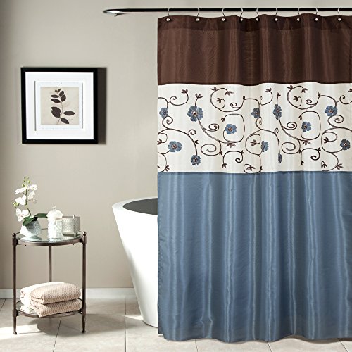 Product Cover Lush Decor Royal Garden Shower Curtain | Fabric Floral Color Block Stripe Neutral Bathroom Decor, 72